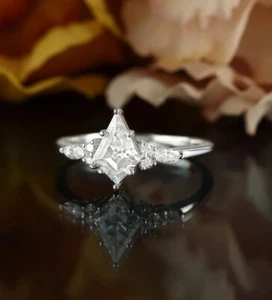 Kite Moissanite Engagement Ring – Dainty White Gold Look Bridal Ring - Picture 1 of 5