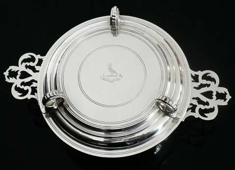 High Quality CRESTED Sterling Silver Bowl, Lid Doubles up as Base Stand 1929 Cover