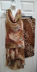 Vestido para mujer XL estampado de leopardo con asimétrico; dobladillo y bufanda nuevo con etiquetas - Imagen 1 de 20