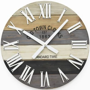 30" Wooden Multi-Color Maritime Coastal Beach Large Roman Wall Clock (Grey, 3... - Picture 1 of 5