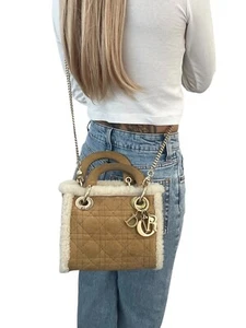 Christian Dior Lady Dior Cannage Mouton 2way Mini Bag Camel Gold Suede Shearling - Bild 1 von 15