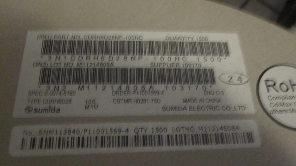 5 PCS CDRH6D28NP-100NC,:Ind Power Shielded Wirewound 10uH 30% 100KHz Ferrit 1.7A - Image 1 of 1