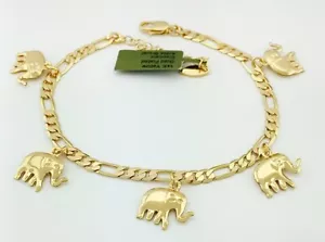 3 D ELEPHANT CHARM ANKLET BRACELET 14K YELLOW GOLD PLATED - New With Tag - Picture 1 of 3