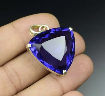 67 Cts Triangle Purple Amethyst Gemstone 925 Sterling Silver Handmade Pendant - Image 1 of 4
