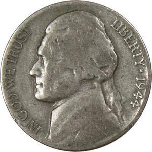 1944 D Jefferson Wartime Nickel AG About Good 35% Silver 5c US Coin Collectible - Picture 1 of 2