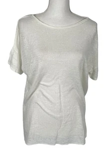 Tahari Woman Top Size L 100% Linen Short Sleeve White Sheer Blouse - Picture 1 of 18