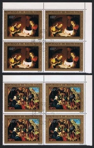 Upper Volta Christmas Religious Paintings 2v Corner Blocks of 4 1972 CTO - Picture 1 of 1