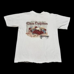 2000s Anvil Dixie Outfitters Double Sided Puppy White Shirt Men's Small FLAWS - Picture 1 of 8