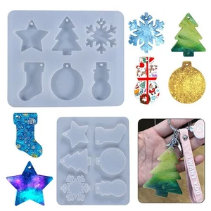Christmas Snowflake Snowman Epoxy Resin Mold Pendants Ornaments Silicone Mould - Picture 1 of 8