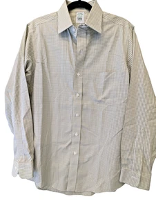 Brooks Brothers Classic Men Button Dress Shirt Green Check 15.5-33 Supima Cotton - Picture 1 of 8
