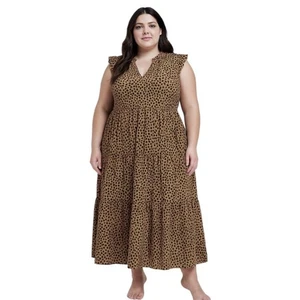 J. Crew Factory NWT Cotton Poplin Tiered Midi Dress Animal Print Size XL - Picture 1 of 12