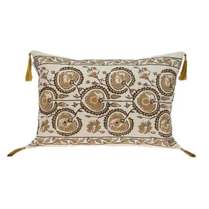 Gold and Bronze Embroidered Decorative Lumbar Pillow - Picture 1 of 9