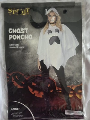 Пончо с капюшоном Spooky Ghost взрослый один размер подходит большинству духов костюм для Хэллоуина  - Изображение 1 из 4