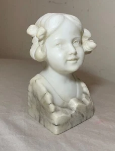 Antigua estatua escultura busto niña piedra alabastro mármol blanco tallado - Imagen 1 de 11