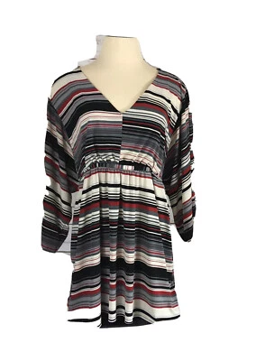 Camisa MIX IT para mujer 2X multicolores a rayas mezcla de polietileno cuello en V mezcla de polietileno lazo trasero Foto 1 de 4