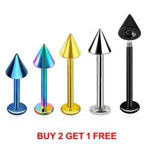 Cone Labret Bars Lip Tragus Stud Ear Helix Cartilage Titanium Plated Piercing - Picture 1 of 3