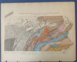 J. Peter Lesley Geological Map of Pennsylvania Hand-Colored Formations 1872 - Picture 1 of 4