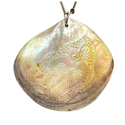 Carved Mermaid on Artisan Sterling Chain Mother of Pearl Silver Necklace 24” - Image 1 of 4