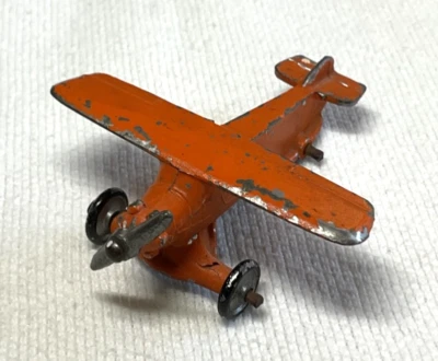 1930’s Cast Iron Toy Airplane ORANGE 2.5 inches EUC - Image 1 of 3