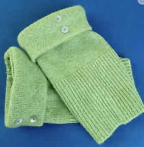 FINGERLESS GLOVES GREEN CASHMERE MERINO WOOL M - L MEDIUM - LARGE CUFFS WOMEN'S - Picture 1 of 2