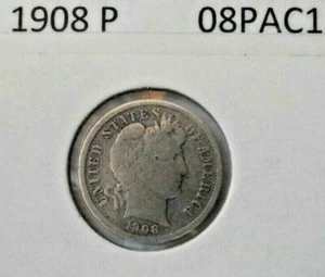 Moneda de diez centavos de plata Barber 1908 (08PAC1) - Imagen 1 de 3