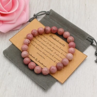 RHODOCHROSITE Bracelet Stretch Fit Handmade Gift Bag & Card Gemstone 4/6/8mm - Image 1 of 4