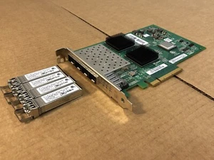 QLogic QLE2564 Quad Port PCI-E FC HBA 4 Port + 4x 8Gb Fiber Channel Transceivers - Picture 1 of 6