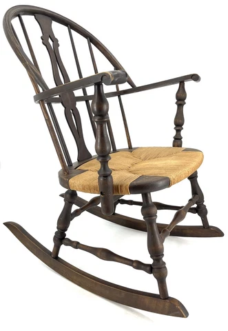 Antique Wood Rocking Chair - Windsor Style- Rush Seat- CLASSIC ROCKER- Rocker Cover