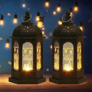 2 Piezas Linternas Ramadán 5.2"h Lámpara Colgante Retro, Mesa, Vidrio Transparente - Imagen 1 de 7