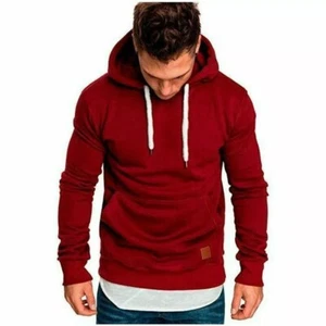 Men Hoodie Casual Hooded Solid Pocket Sweatshirts Pullover Sweater Tops - Picture 1 of 5