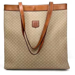 CELINE Macadam PVC Leather Tote Shoulder Bag Beige Triomphe Purse Authentic - Picture 1 of 24