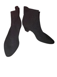 Eileen Fisher Purl Stretch Knit Sock Bootie Black Boots Women’s Size 7 Low Heel - Picture 1 of 6