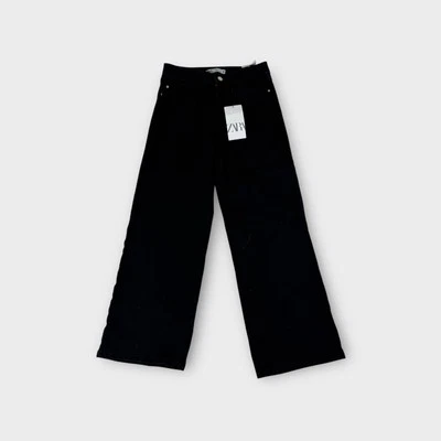 Zara Black High Rise Straight Leg Cropped Comfort Jeans Womens US04 New With Tag - Image 1 of 4