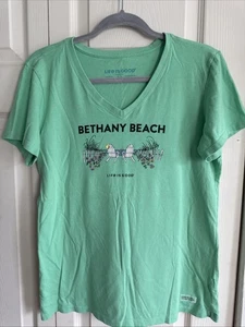 Life Is Good  Bethany Beach Women’s Short Sleeve Tee Pink Size M  V-neck - Picture 1 of 4