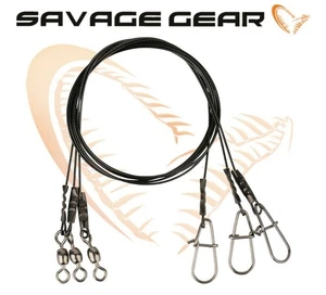 3 X CÂBLES EN ACIER SAVAGE GEAR BLACK7 TRACE 40 CM 25 KG PÊCHE AU BROCHET FIL - Picture 1 of 3