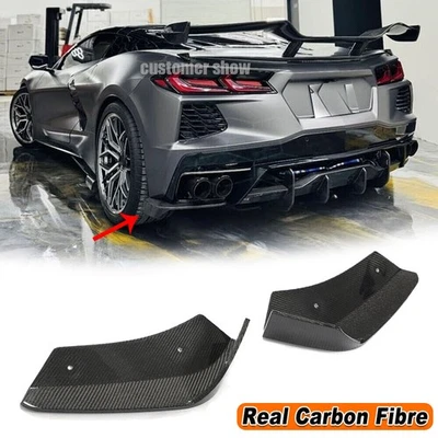 Se adapta a Chevrolet Corvette C8 Stingray CARBONO REAL parachoques trasero divisor canards aleta Foto 1 de 4
