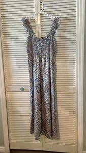 Boho Floral Dress Beautiful Smocking And Ruffle Cap Sleeves Lg Derek Heart NEW - Picture 1 of 10