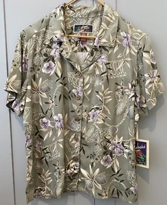 Nueva con etiquetas Blusa de Colección La Cabaña 100% Rayón PL Verde y Púrpura Floral con Botones de Coco - Imagen 1 de 4