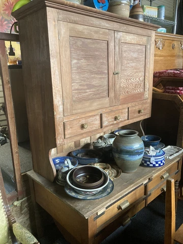 Antique Hoosier Kitchen Cabinet Cupboard Rustic Flour Bins￼￼ Hutch ￼Possum Baker Cover