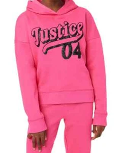 Justice Girls Hoodie Sweatshirt Pink Size Small (7-8) Soft Pullover Glitter Logo - Picture 1 of 4