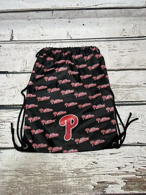 Philadelphia Phillies All Over Print Black Drawstring Backpack Gym Travel Bag - Image 1 of 4