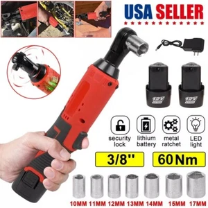 Electric Cordless Ratchet 3/8" Right Angle Wrench Impact Power Tool + 2 Battery - Picture 1 of 12