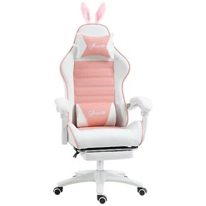 Sedia Gaming Ergonomica Poggiapiedi,Cuscino Lombare e Poggiatesta Rosa DecHome - Foto 1 di 9
