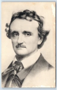 Edgar Allan Poe Buntstiftzeichnung von F.J. Fisher nach einer Daguerreotypie Postkarte - Bild 1 von 2
