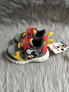 Disney Junior Mickey Mouse Sneakers Baby Boys Size 3 Grey Red Shoes NEW - Picture 1 of 6