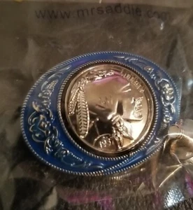 Set (10) Mr. Saddle Conchos Buffalo Nickle Blue Horse Tack Screw Back - Picture 1 of 3