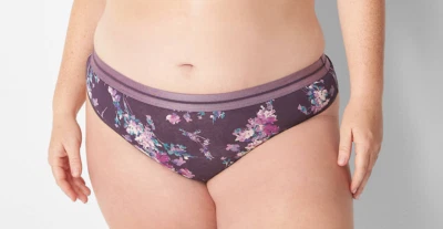 Calcinha fio dental de algodão cintura larga floral roxo cacique novo tamanho 22/24 - Imagem 1 de 2