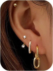 4 Pairs 14K Gold Earrings Set for Women Hypoallergenic Stainless Surgical Steel - Picture 1 of 6
