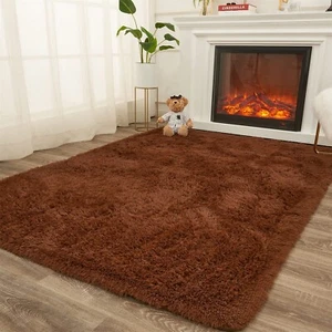 AMTOVO Shag Area Rugs for Bedroom, Brown Fluffy Rug Plush Carpet 8 x10 feet - Picture 1 of 1