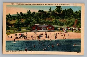 Postal de lino Marion Virginia VA Beach Bathhouse Mother State Park 1944 - Imagen 1 de 2